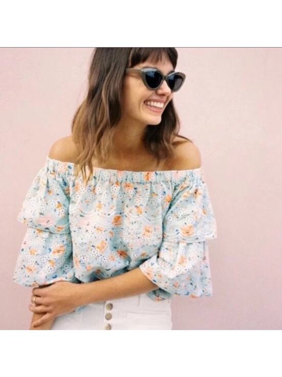 Anthropologie Tops - Anthropologie LAIA Ashtabula Embroidered Eyelet Off-Should Top Size Small ✨🌿🌼
